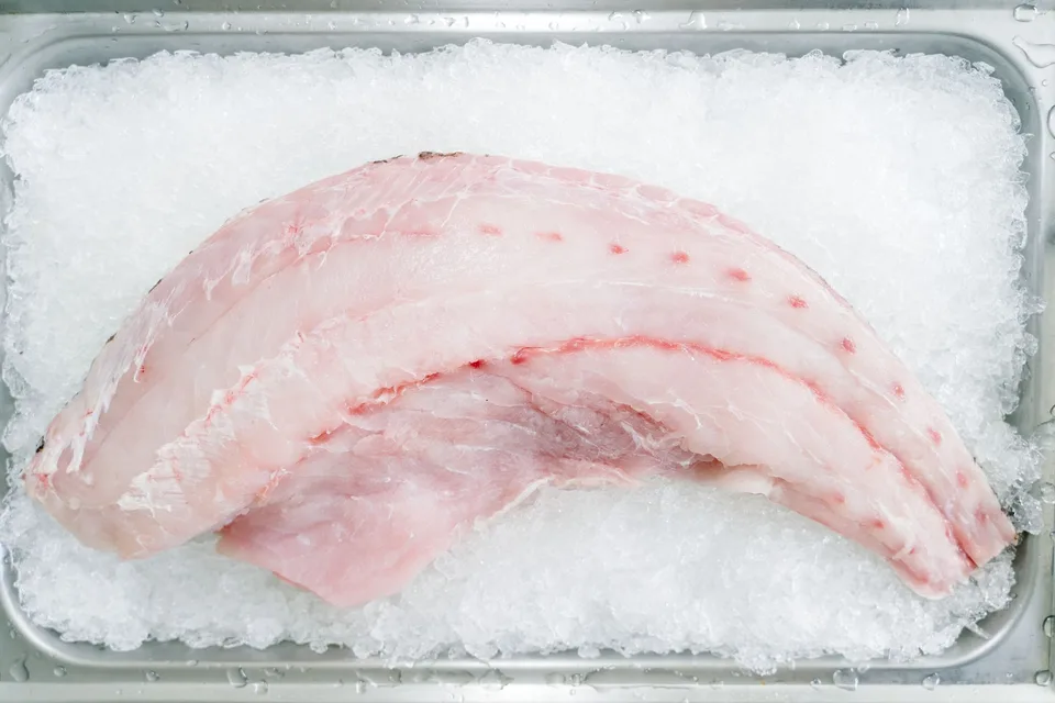 Filets de poisson cru sur de la glace